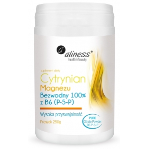 Cytrynian Magnezu BEZWODNY 100% z B6 (P-5-P) PROSZEK 250g - Aliness